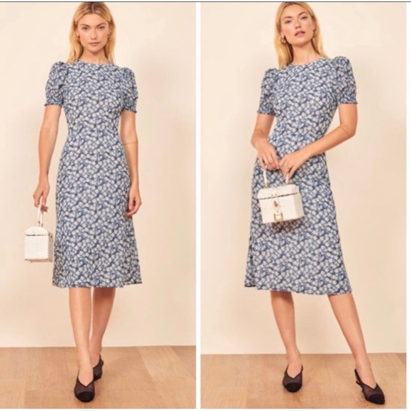 Reformation Dresses & Skirts - Reformation Lee Raquel Blue Floral Midi Dress 8